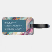 ティール(緑がかった色)アクアブルーパープルピンク金ゴールド大理石アートパターン ラゲッジタグ (裏面横)