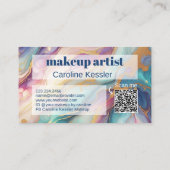 ティール(緑がかった色)アクアブルーパープルピンク金ゴールド大理石アートパターン 名刺 (裏面)