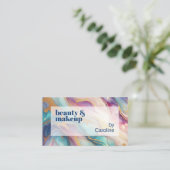 ティール(緑がかった色)アクアブルーパープルピンク金ゴールド大理石アートパターン 名刺 (スタンド正面)