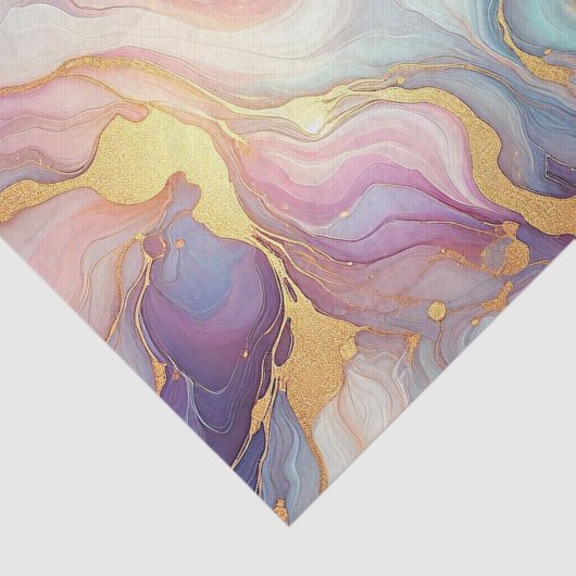 ティール(緑がかった色)アクアブルーパープルピンク金ゴールド大理石アートパターン 薄葉紙 (詳細)