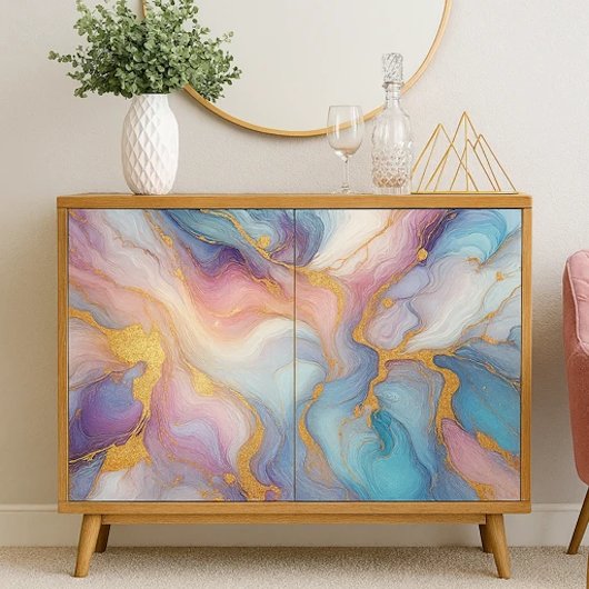 ティール(緑がかった色)アクアブルーパープルピンク金ゴールド大理石アートパターン 薄葉紙