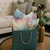 ティール(緑がかった色)アクアブルーパープルピンク金ゴールド大理石アートパターン 薄葉紙