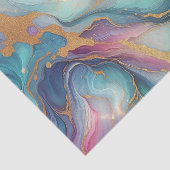 ティール(緑がかった色)アクアブルーパープルピンク金ゴールド大理石アートパターン 薄葉紙 (詳細)