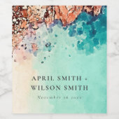 ティール(緑がかった色)アクアブルービーチ砂岩水色結婚ズ ワインラベル (シングルラベル)