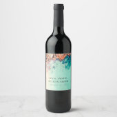 ティール(緑がかった色)アクアブルービーチ砂岩水色結婚ズ ワインラベル (正面)