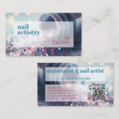 ティール（緑がかった色）アクアブルーホットピンクグリッター爪、 ネイルポーランド 名刺 (正面/裏面)