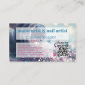 ティール（緑がかった色）アクアブルーホットピンクグリッター爪、 ネイルポーランド 名刺 (裏面)