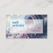 ティール（緑がかった色）アクアブルーホットピンクグリッター爪、 ネイルポーランド 名刺 (正面)