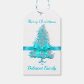ティール（緑がかった色）アクアブルーホリデーツリーサテンボウエレガント ギフトタグ (正面)