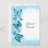 ティール（緑がかった色）アクアブルー水色バタフライパーティー 招待状 (正面)