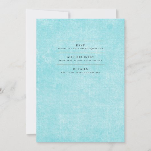 ティール（緑がかった色）アクアブルー結婚ズのインスタントデジタルダウンロード 招待状 (裏面)