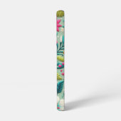 ティール（緑がかった色）アクアホットピンクフローラ刺繍スタイル SAMSUNG GALAXYケース (左側面)