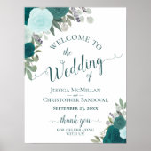 ティール(緑がかった色)&アクアボホシックバラズ結婚ウェルカム ポスター (正面)