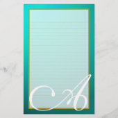 ティール（緑がかった色）アクアマリンモノグラム素晴らしライニング文房具 便箋 (正面)