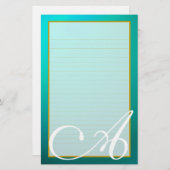 ティール（緑がかった色）アクアマリンモノグラム素晴らしライニング文房具 便箋 (正面/裏面)