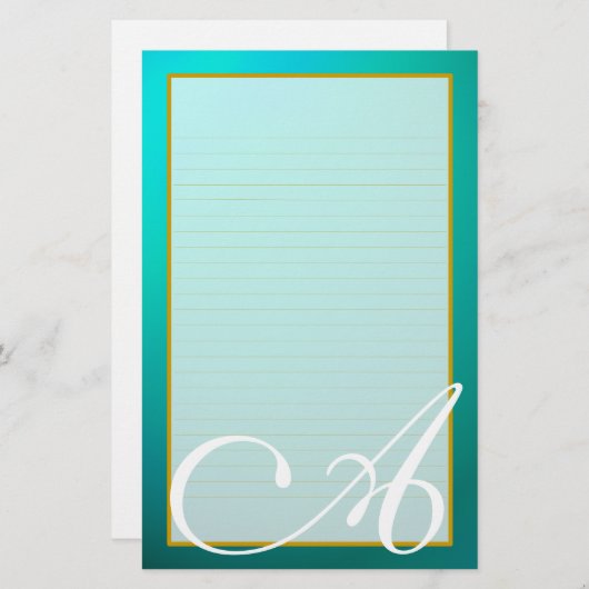 ティール（緑がかった色）アクアマリンモノグラム素晴らしライニング文房具 便箋 (正面/裏面)