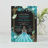 ティール（緑がかった色）アクアメキシコキンセアニェラバタフライ招待状 招待状 (スタンド正面)