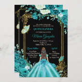ティール（緑がかった色）アクアメキシコキンセアニェラバタフライ招待状 招待状 (正面/裏面)