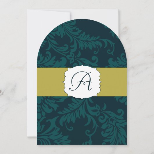 ティール(緑がかった色)アクアモダンアンドライムダマスウェディング招待状 招待状 (裏面)