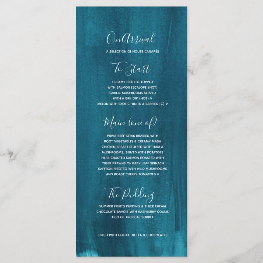 ティール（緑がかった色）アクアモダングレードア結婚ートのメニューラックパック メニュー (裏面)