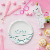 ティール（緑がかった色）アクアモダンジオメトリックライエレガントンカスタムズ ペーパープレート (パーティー)