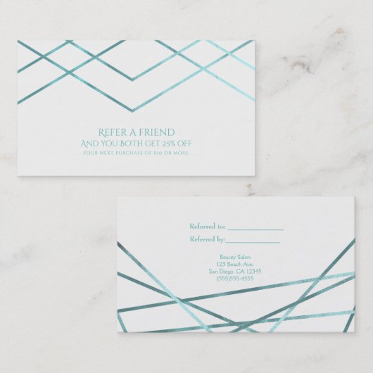 ティール(緑がかった色)アクアモダンジオメトリックラインがフレンドを参照 紹介カード (正面/裏面)