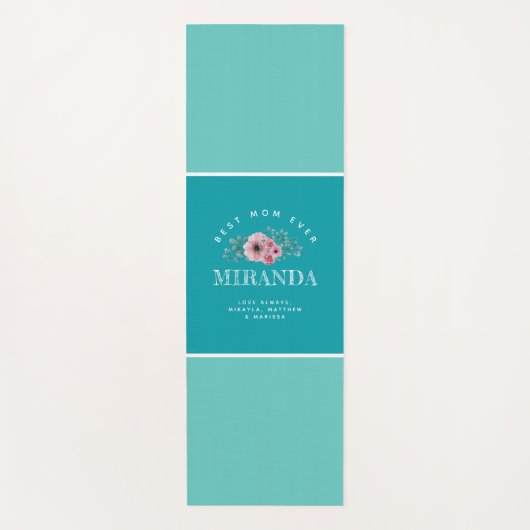 ティール（緑がかった色）&アクアモノグラム最高のマムエバーパーソナライズされた ヨガマット (正面)