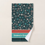 ティール(緑がかった色)アクアレッかわいらしドホワイトスカンジナビアの雪片 バスタオルセット (ハンドタオル)