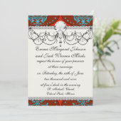 ティール(緑がかった色)アクアレッドホワイトヘナダマスク 招待状 (スタンド正面)