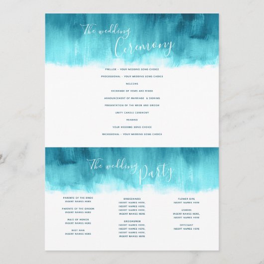 ティール(緑がかった色)アクア抽象芸術ア絵を描ト結婚の プログラム (裏面)