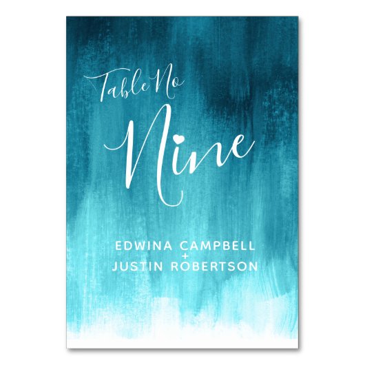 ティール（緑がかった色）アクア抽象芸術モダンアートテーブル9 テーブルナンバー (裏面)