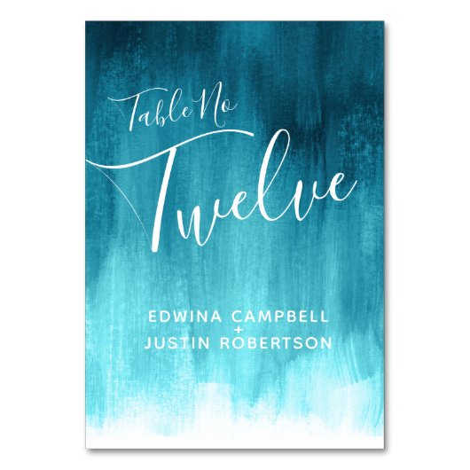 ティール(緑がかった色)アクア抽象芸術モダンウォッシュアートテーブル番号12 テーブルナンバー (裏面)
