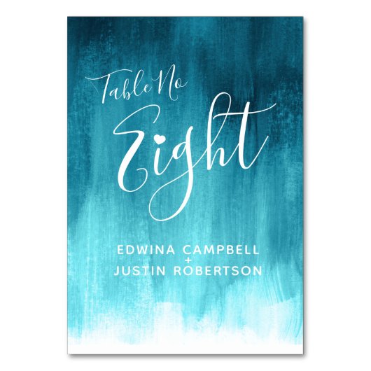 ティール(緑がかった色)アクア抽象芸術モダン洗浄芸術表8 テーブルナンバー (裏面)