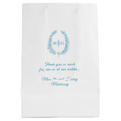 ティール（緑がかった色）アクア白葉楕円リースモノグラム結婚ズ ミディアムペーパーバッグ (裏面)