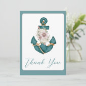 ティール（緑がかった色）アクア航海のターコイズブルーフローラいかり サンキューカード (スタンド正面)