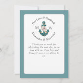 ティール（緑がかった色）アクア航海のターコイズブルーフローラいかり サンキューカード (裏面)