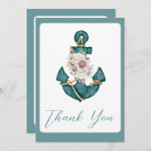 ティール（緑がかった色）アクア航海のターコイズブルーフローラいかり サンキューカード (正面/裏面)