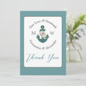 ティール（緑がかった色）アクア航海のターコイズブルーフローラいかり サンキューカード (スタンド正面)