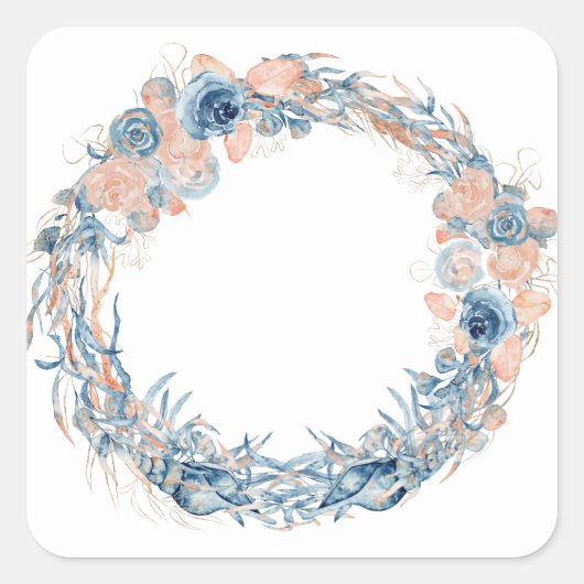 ティール（緑がかった色）アクア航海のターコイズブルーフローラいかり スクエアシール (正面)