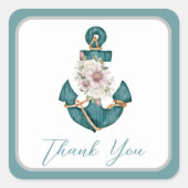 ティール（緑がかった色）アクア航海のターコイズブルーフローラいかり スクエアシール (正面)