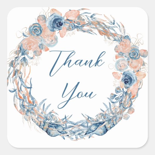 ティール（緑がかった色）アクア航海のターコイズブルーフローラいかりSq スクエアシール (正面)