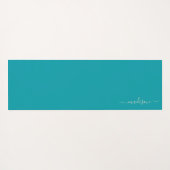 ティール（緑がかった色）&アクア |水彩フラワーズモノグラム ヨガマット (裏面(横))