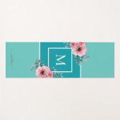 ティール（緑がかった色）&アクア |水彩フラワーズモノグラム ヨガマット (正面(横))