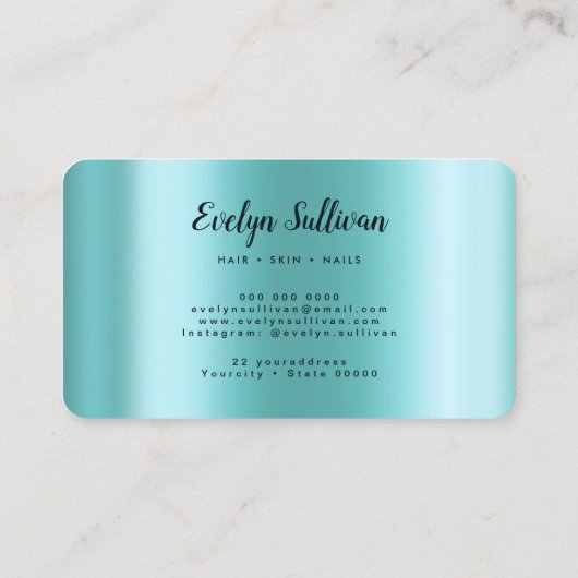 ティール(緑がかった色)アゲフェイクートフォイル名刺 名刺 (裏面)