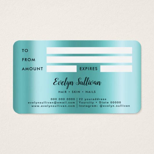 ティール(緑がかった色)アゲフェイクート真珠光沢箔ギフトカード (裏面)