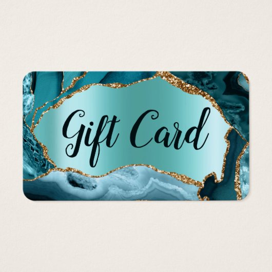 ティール(緑がかった色)アゲフェイクート真珠光沢箔ギフトカード (正面)