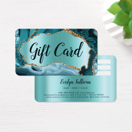 ティール(緑がかった色)アゲフェイクート真珠光沢箔ギフトカード (デスク)