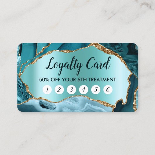 ティール(緑がかった色)アゲフェイクート真珠光沢箔ロイヤリティカード 名刺 (正面)
