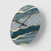ティール(緑がかった色)アゲートストライプ金ゴールド#gem#1 #decor #art ラウンド壁時計 (傾斜)