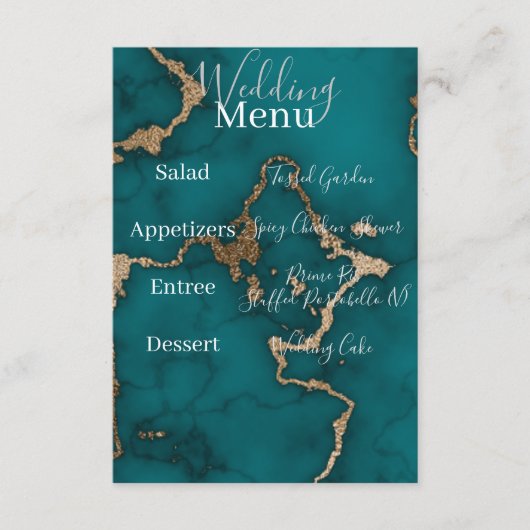 ティール（緑がかった色）アゲート大理石金ゴールドきんつぎメニューエンクロージャ エンクロージャーカード (正面)